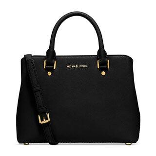 Michael Kors Savannah Black Leather Medium Satchel Handbag
