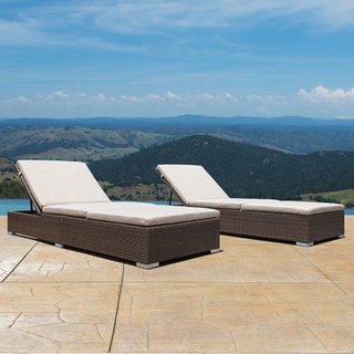 Corvus Outdoor Brown Wicker Adjustable Chaise Lounge with Cushions (Set of 2)