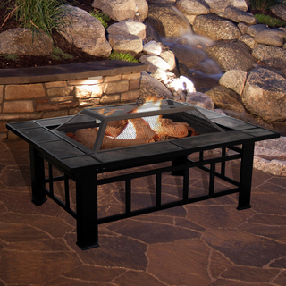 Pure Garden 37 inch Rectangular Tile Fire Pit with Cover - Black
