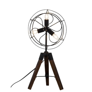 Somette Steampunk Reclaimed Wood 26 inch Fan Table Lamp