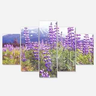 Designart 'Meadow in Alaska with Purple Flowers' Modern Flower Canvas Metal Wall Art
