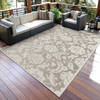 Carolina Weavers Seaside Collection Dimensions of Floral Beige Rug (5'1 x 7'6)