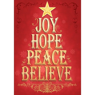 Inspirational Red Gold Synthetic Word Tree Christmas Flag