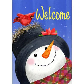 Welcome Snowman Multicolored Synthetic-fiber Garden Flag