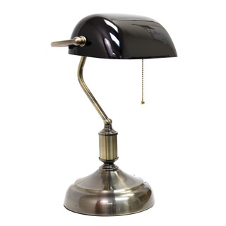 Simple Designs Executive Banker's Metal Desk Lamp with Green Glass Shade