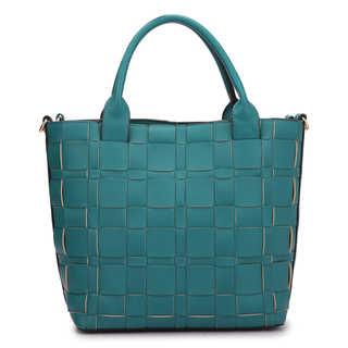 Dasein Faux Leather Checkered/Plaid Designed Tote with Bucket Bag