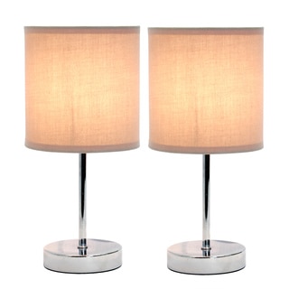 Simple Designs Chrome Mini Basic Table Lamp with Fabric Shade (Set of 2)