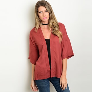 Shop The Trends Women's Red Polyester Short Flutter Sleeve Kimono Cardigan with Open Front