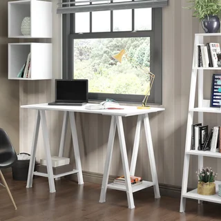 48" Wood Sawhorse Computer Desk - White