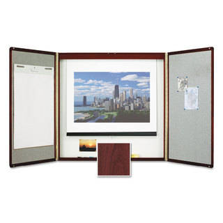 Quartet Marker Board Cabinet with Projection Screen 48 x 48 x 24 White/Mahogany Frame