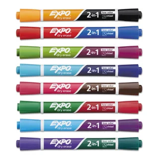 EXPO 2-in-1 Dry Erase Markers 16 Assorted Colors Medium 8/Pack