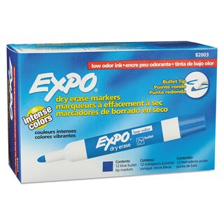 EXPO Low Odor Dry Erase Marker Bullet Tip Blue Dozen