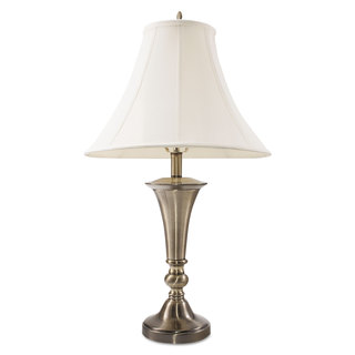 Ledu Three-Way Incandescent Table Lamp with Bell Shade 27-3/4-inchh Antique Brass