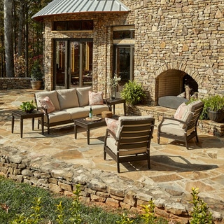 Made to Order Klaussner Outdoor Cerissa 6-piece Brown Aluminum Set with ClimaPlush Cushions in DEMO / WREN and JUL
