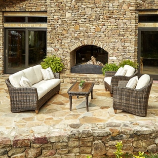 Made to Order Klaussner Outdoor Sycamore 4-piece Brown Wicker Set with ClimaPlush Cushions in SAHA / DUNE and CUTL