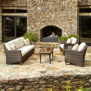 Made to Order Klaussner Outdoor Sycamore 4-piece Brown Wicker Set with ClimaPlush Cushions in SAHA / DUNE and TROP