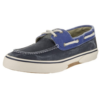 Sperry Top-Sider Men's Halyard Salt-washed Navy and Blue Canvas and Rubber 2-eye Boat Shoes