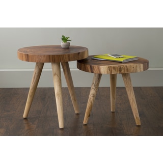 East At Main's Montreal Brown Round Teakwood Accent Nesting Table