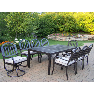 Hometown 9 Pc Dining Set with Rectangle Table, 6 Cushioned Chairs and 2 Cushioned Swivel Chairs