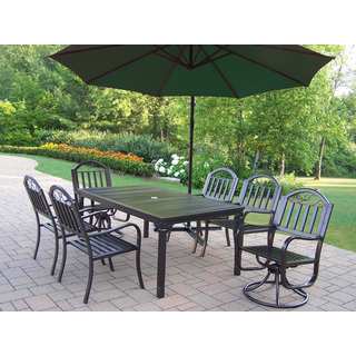 Hometown 8 Pc Dining Set with Rectangle Table, 4 Chairs, 2 Swivel Chairs and Green Umbrella with Base