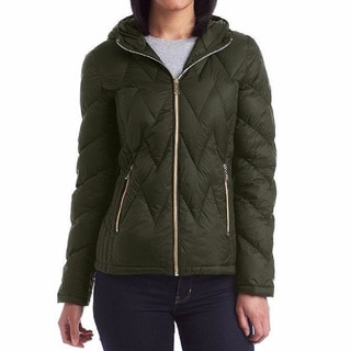 Michael Kors Women's Olive Nylon and Down Chevron Quilted Packable Jacket