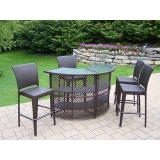 Merit Resin Wicker 5 Pc Bar Set with Bar Table and 4 Bar Stools