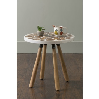 East At Main's Ralston White Round Transitional Teakwood Accent Table