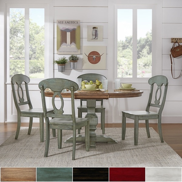 Eleanor Oak and Sage Green Solid Wood Oval Table 5-piece Dining Set with Napoleon Back by TRIBECCA HOME