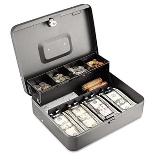 SteelMaster Tiered Cash Box with Bill Weights Cam Key Lock Charcoal