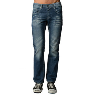 Dinamit Men's Blue Denim 5-pocket Classic Jeans with Abrasions