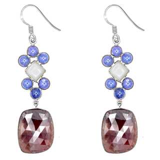 Orchid Jewelry One of a Kind 925 Sterling Silver 73 2/3 Carat Ruby, Moonstone and Tanzanite Earrings