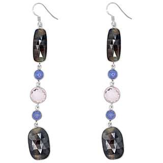 Orchid Jewelry One of a Kind 925 Sterling Silver 47 Carat Sapphire, Quartz and Tanzanite Earrings