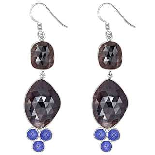 Orchid Jewelry One of a Kind 925 Sterling Silver 70 4/7 Carat Sapphire and Tanzanite Earrings