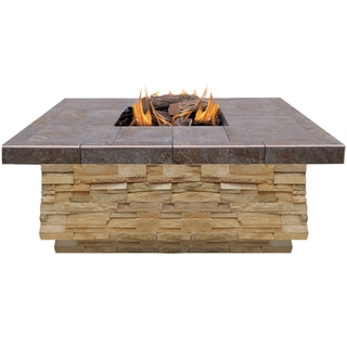 48 in. Natural Stone Propane Gas Fire Pit in Brown with Log Set and Lava Rocks