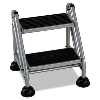 Cosco Rolling Commercial Step Stool 2-Step 19 7/10 Spread Platinum/Black