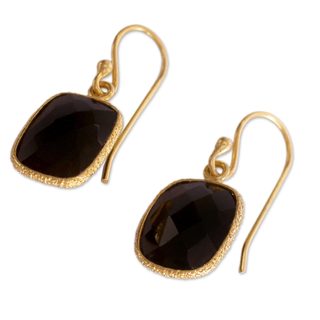 Handcrafted Gold Overlay 'Mughal Nights' Onyx Earrings (India)