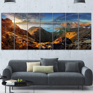 Designart 'Ocean and Mountains Panorama' Large Landscape Glossy Metal Wall Art