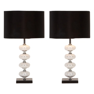 Libby White/Black Metal/Glass Contemporary Table Lamp Pair