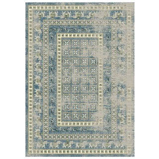 Granada Collection Ornamental Blue Horse Print Area Rug 5'x8'