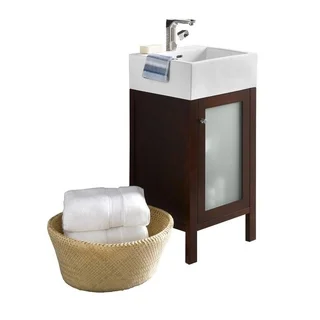 Ronbow Cami Dark Cherry 18-inch Bathroom Vanity Set with Mirror and White Ceramic Vessel Bathroom Sink