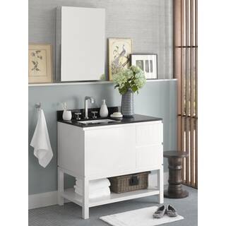 Ronbow Chloe 36-inch Bathroom Vanity Set in Glossy White with Medicine Cabinet, Quartz Countertop with White Ceramic Sink