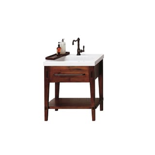 Ronbow Portland 30-inch Rustic Pine Bathroom Vanity Set with White Ceramic Utility Sink Top
