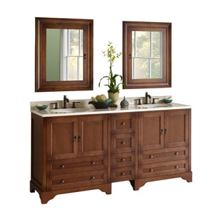 Ronbow Milano 72-inch Bathroom Double Vanity Set in Colonial Cherry, Medicine Cabinet, Marble Top with White Oval Ceramic Sink