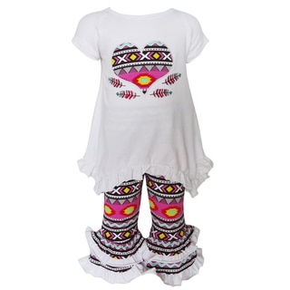 AnnLoren Girls Boutique Multicolored Cotton Tribal Heart Tunic and Capri Clothing Set