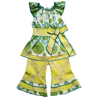 Ann Loren Girls' Festive Boutique Spring Floral and Damask Outfit
