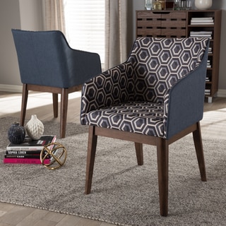 Baxton Studio Mid-Century Dark Blue Patterned Fabric 2-Piece Lounge Chair Set