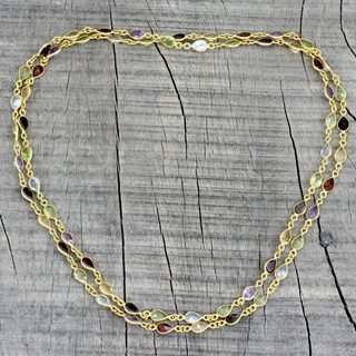 Handmade Gold Overlay 'Gemstone Romance' Multi-gemstone Necklace (India)