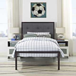 Lottie Brown Steel Grey Upholstered Twin-size Platform Bed