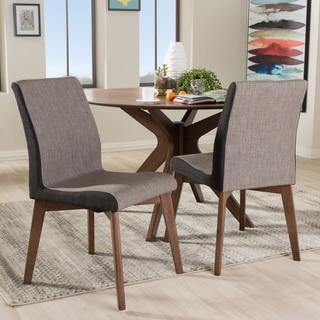 Baxton Studio Mid-Century Beige and Brown Fabric 2-Piece Dining Chair Set