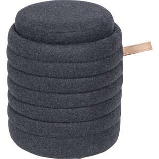 Bluish-grey Wool Pouf Barrel-shaped Storage Ottoman